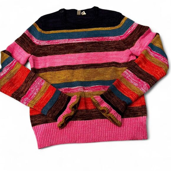 Anthropologie Moth Leive Striped Sweater Button Multicolor Wool Cashmere XS - Picture 3 of 10